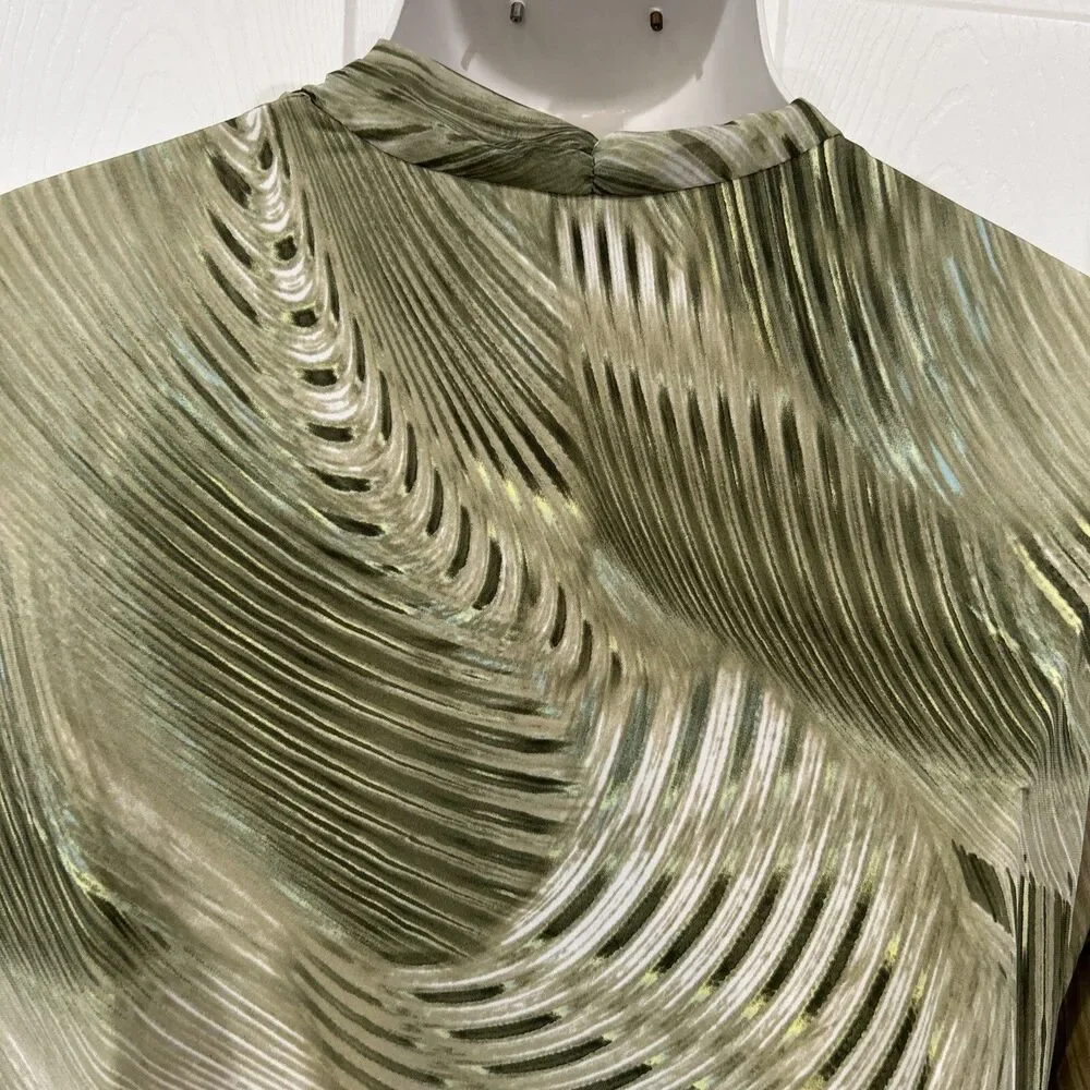 Chicos 3 Travelers Cardigan Green Frond Feather Open Front Semi Sheer Women's XL